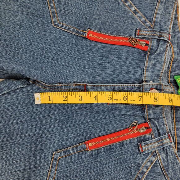 Ginger Juniors Y2K Flared Leg Low Rise Red Zippers & Stitching Jeans 11/12 NWOT - Picture 11 of 15